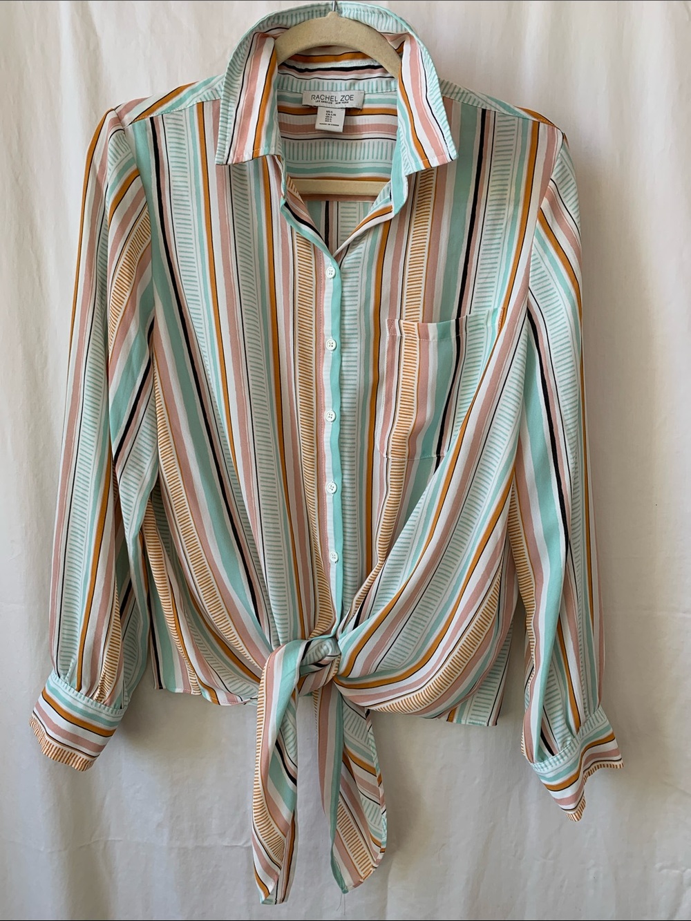 Rachel Zoe Multicolor Striped Blouse with Tie Front - Size Large